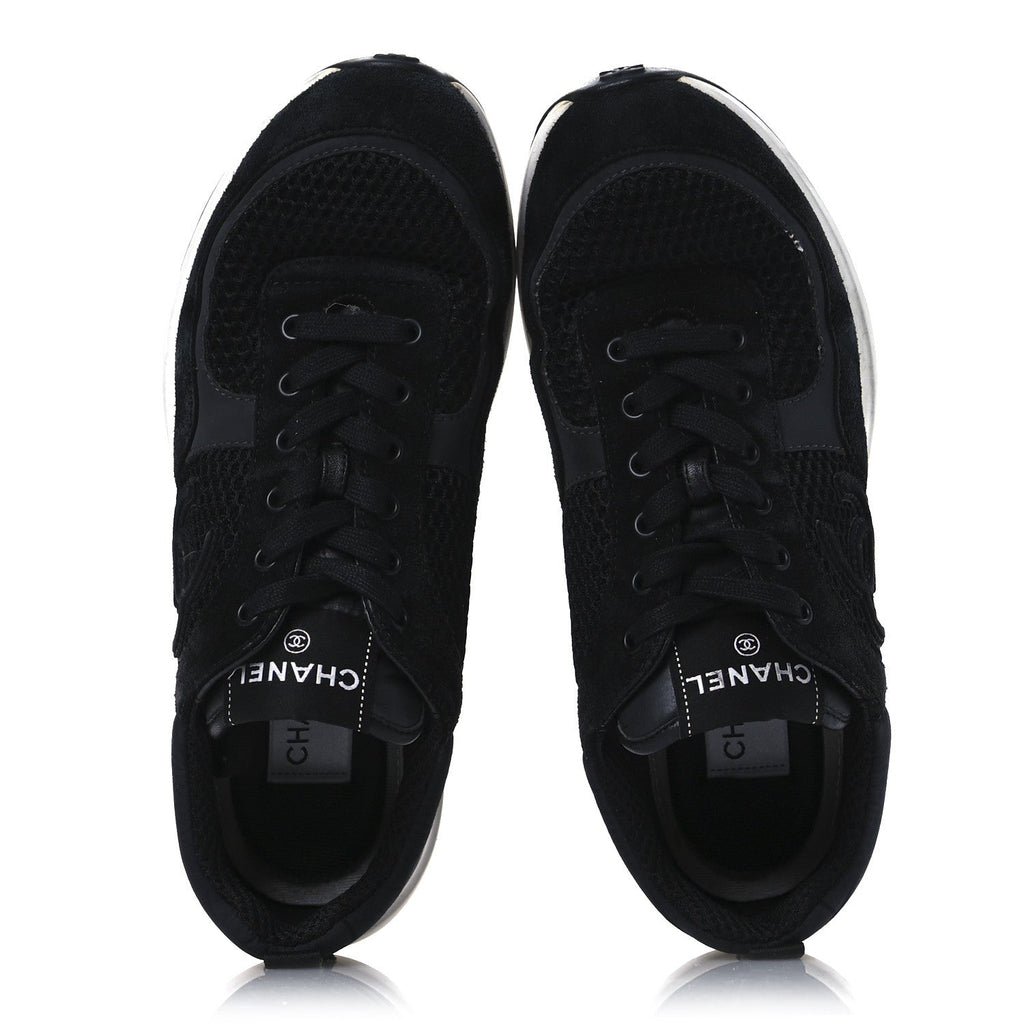 Calfskin Mesh Lycra Suede Womens Logo Sneakers 40 Black