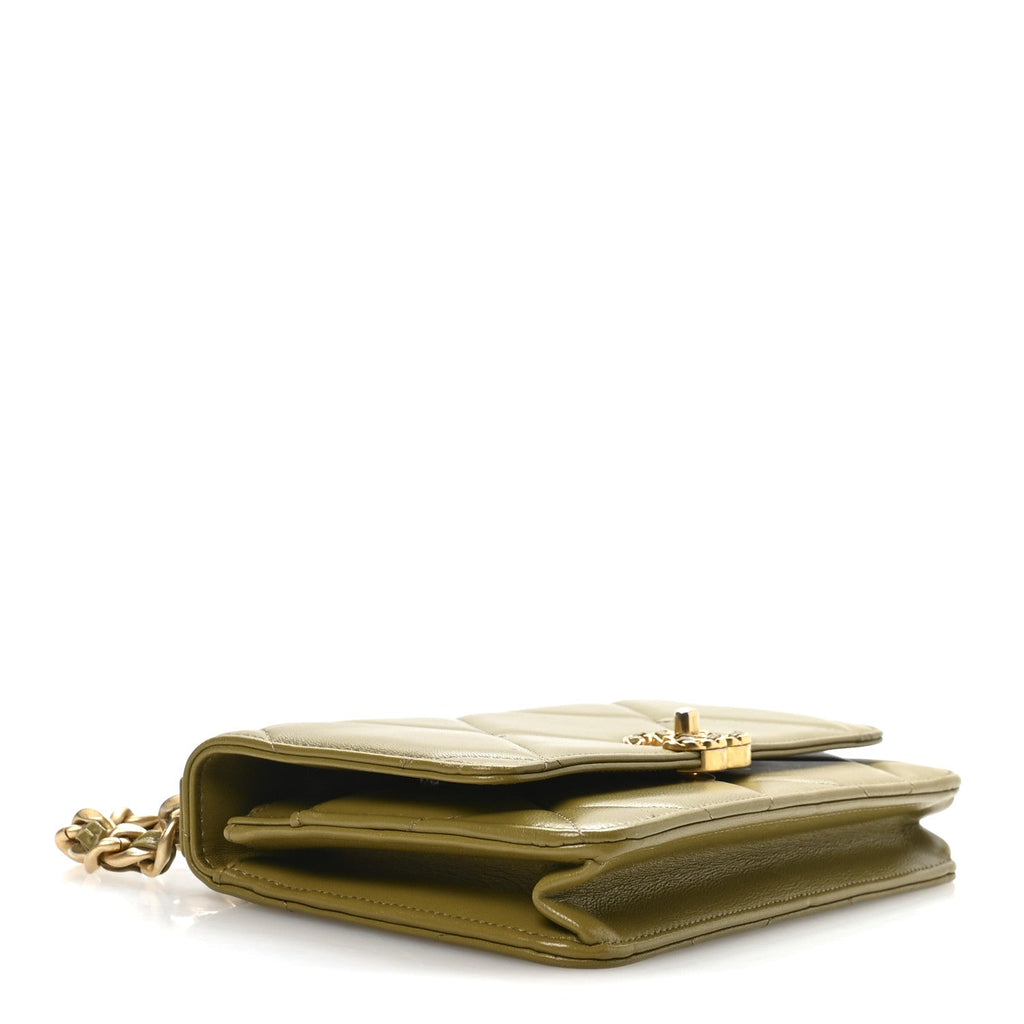 Chanel Lambskin Quilted Chanel 19 Wallet On Chain WOC Green