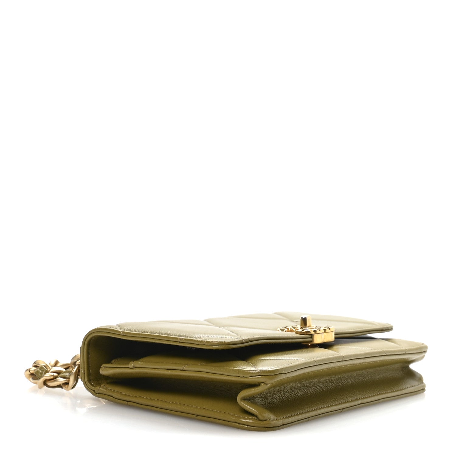 Chanel Lambskin Quilted Chanel 19 Wallet On Chain WOC Green
