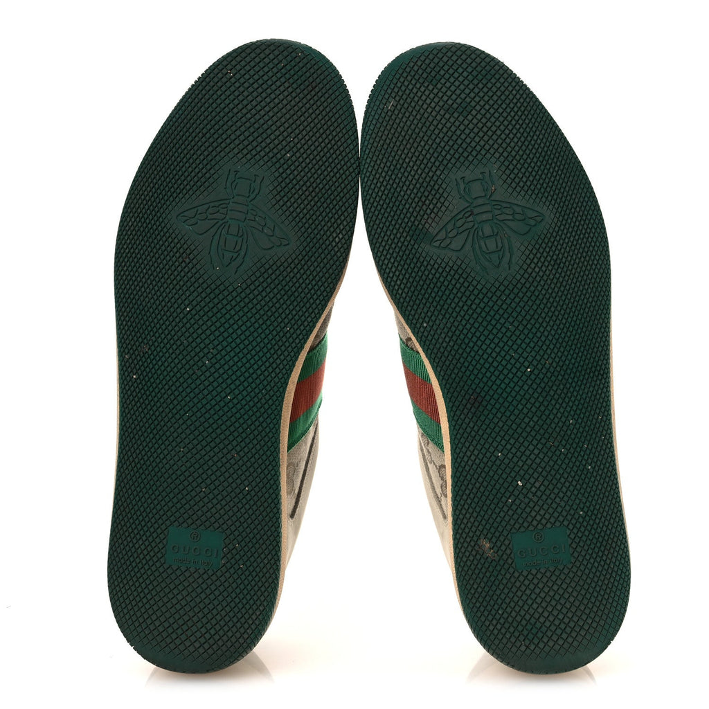 Gucci GG Monogram Nubuck Web Womens Screener Sneakers 40 New Sand Dusty Milk Vintage Green