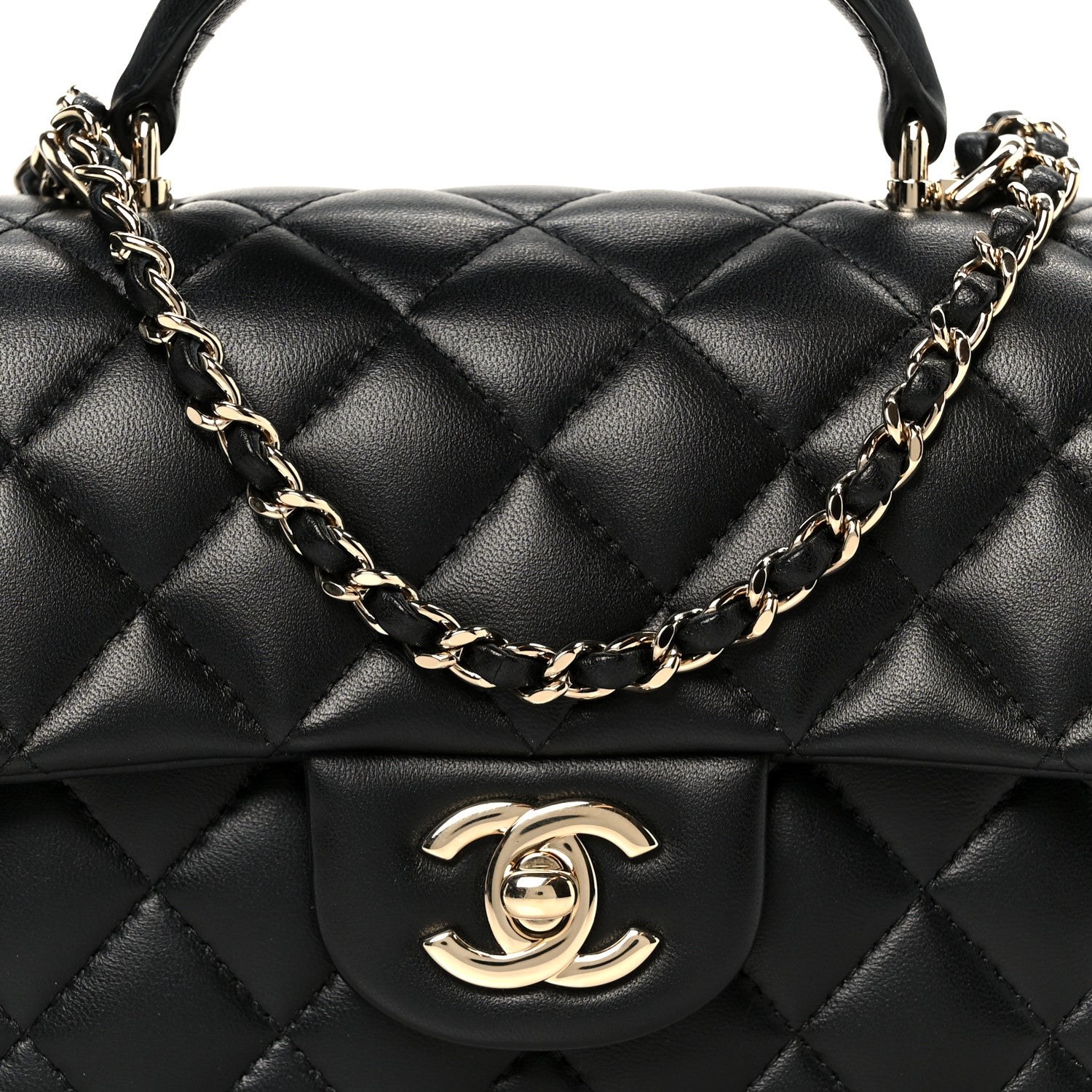 Chanel Lambskin Quilted Mini Top Handle Rectangular Flap Black
