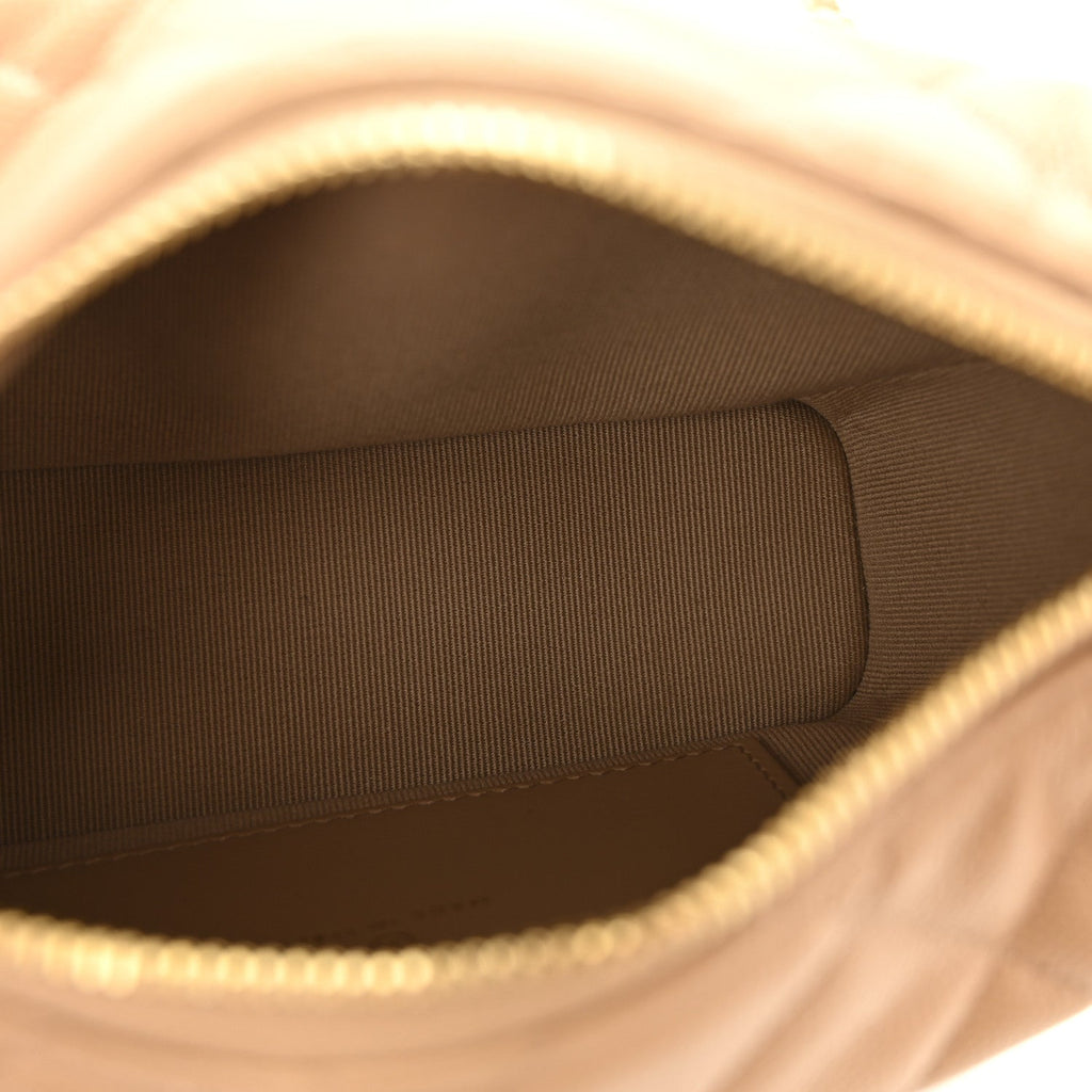 Chanel Shiny Caviar My Cush Hobo Clutch With Chain Beige