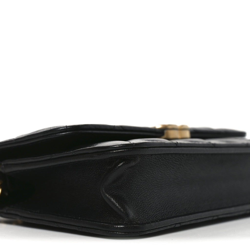 Chanel Lambskin Quilted Double Chain Flap Phone Holder With Chain Black