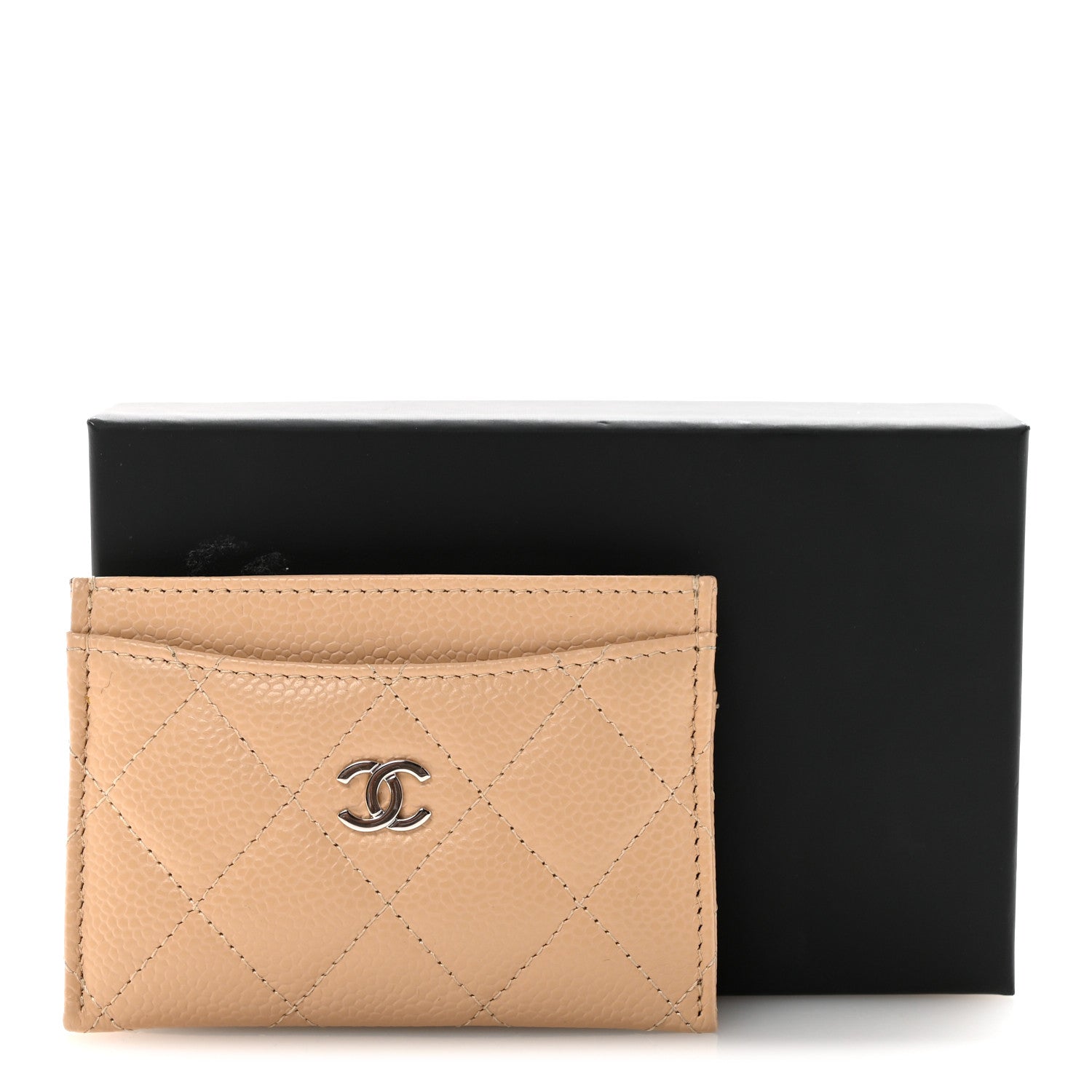 Caviar Quilted Card Holder Beige