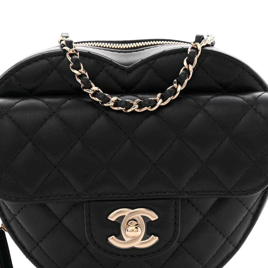 Chanel Lambskin Quilted CC In Love Heart Bag Black