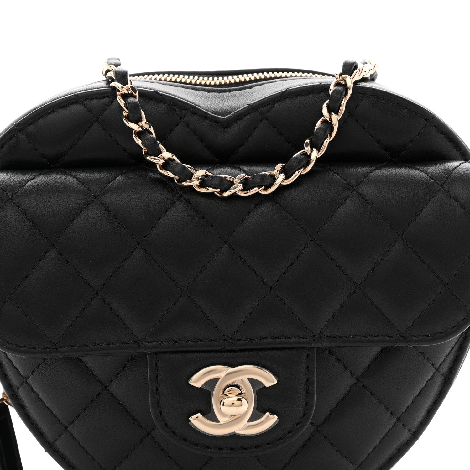 Chanel Lambskin Quilted CC In Love Heart Bag Black