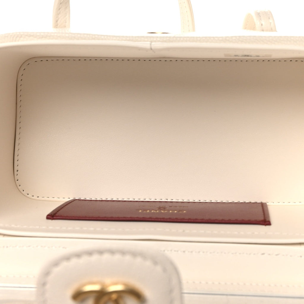 Chanel Shiny Caviar Preppy Coco Long Vanity With Strap White
