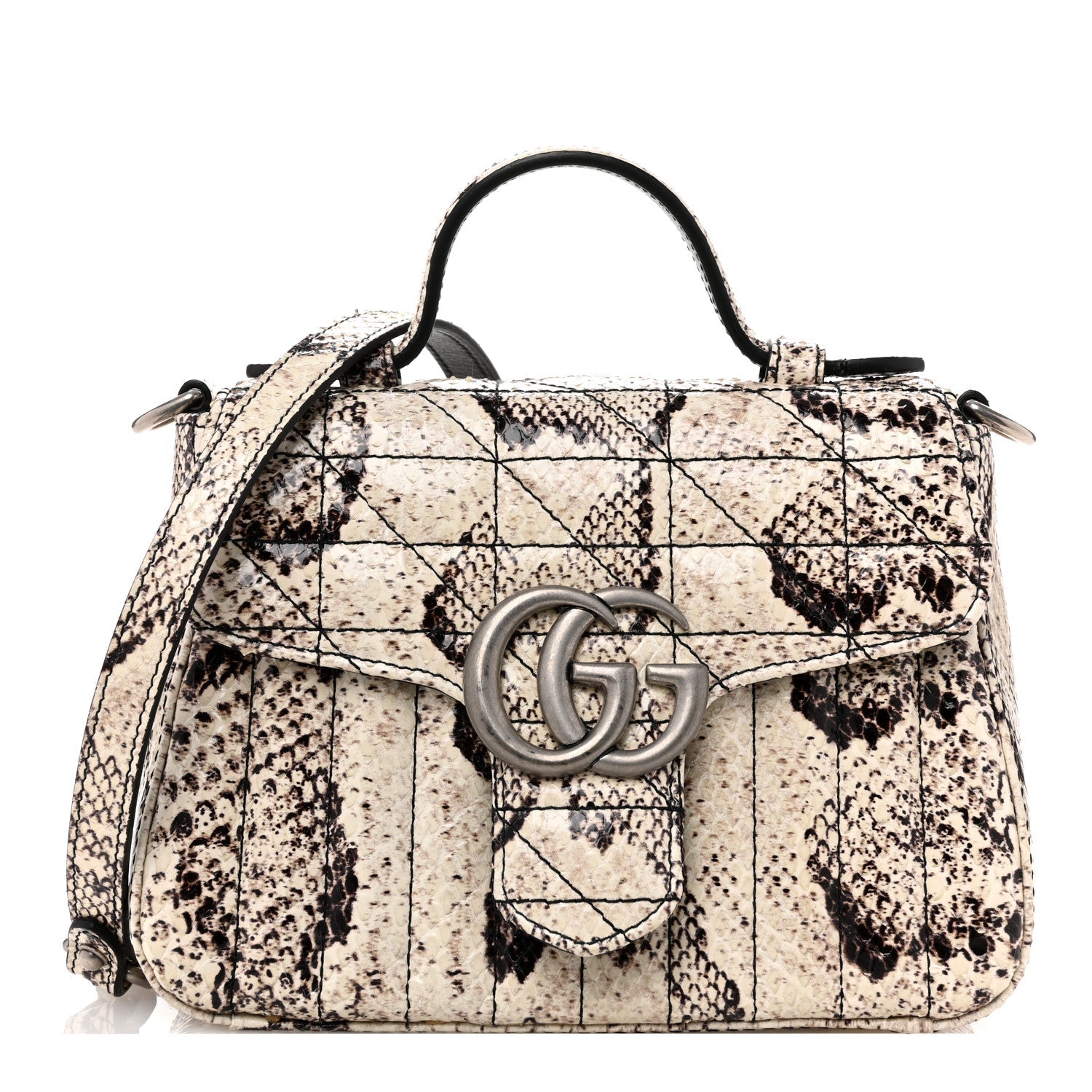 Gucci Snakeskin Matelasse Aria Mini GG Marmont Top Handle Shoulder Bag Roccia