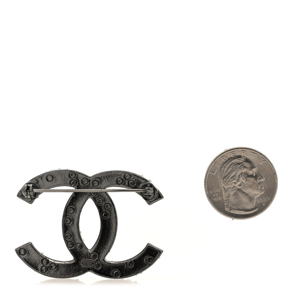 Ruthenium Pearl Large CC Brooch Black