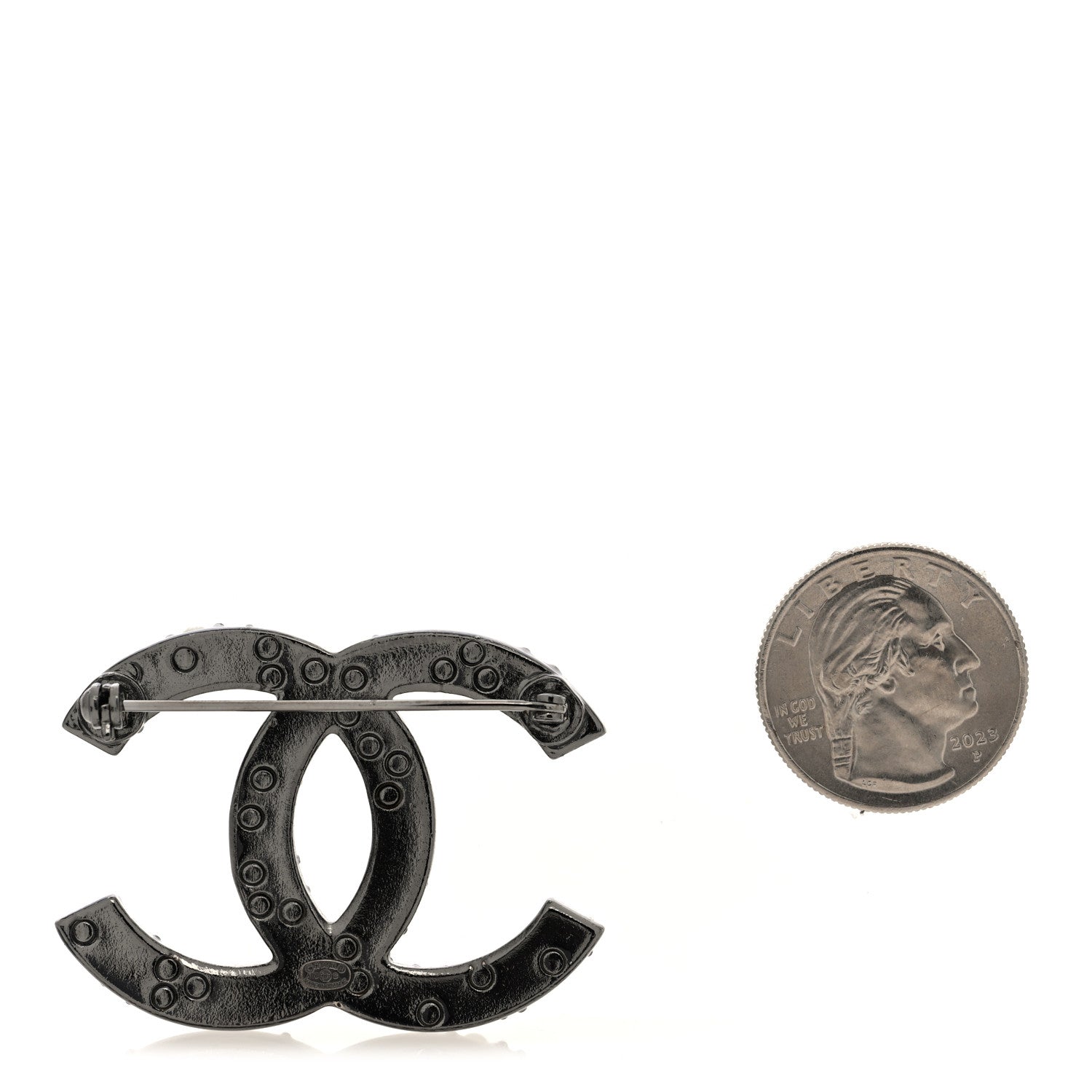 Ruthenium Pearl Large CC Brooch Black