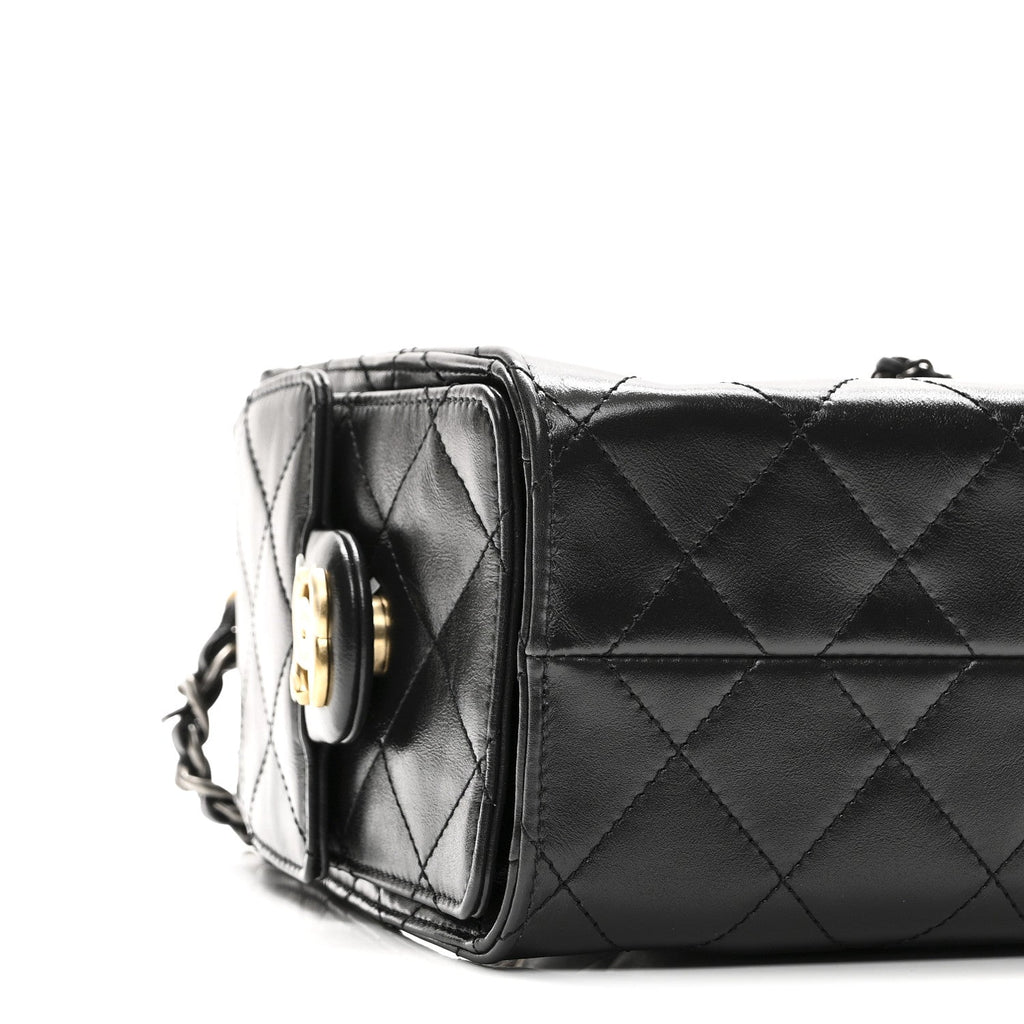 Chanel Shiny Crumpled Quilted Mini Chanel 25 Handbag Black
