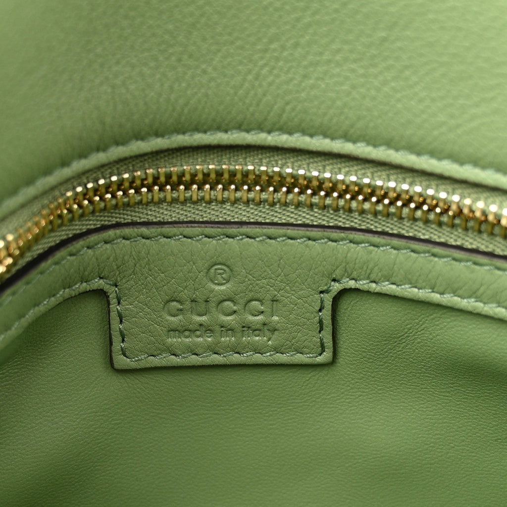 Gucci Roxy Calfskin Web Medium Blondie Top Handle Shoulder Flap Bag Salamander Green