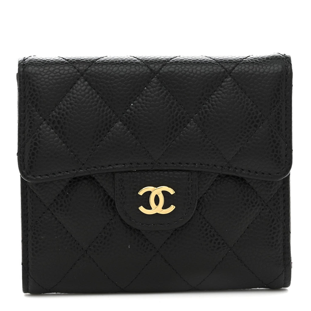 Caviar Quilted Compact Flap Wallet Black