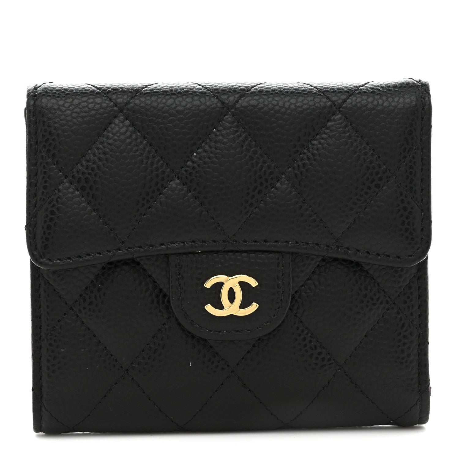Caviar Quilted Compact Flap Wallet Black