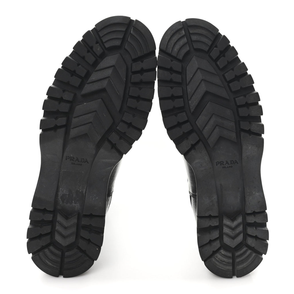 Prada Calfskin Double Buckle Combat Boots 37 Black