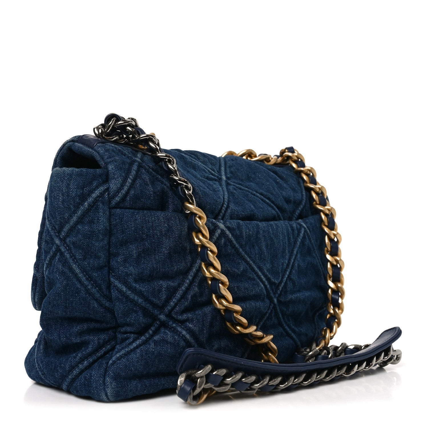 Chanel Denim Quilted Large Chanel 19 Flap Blue
