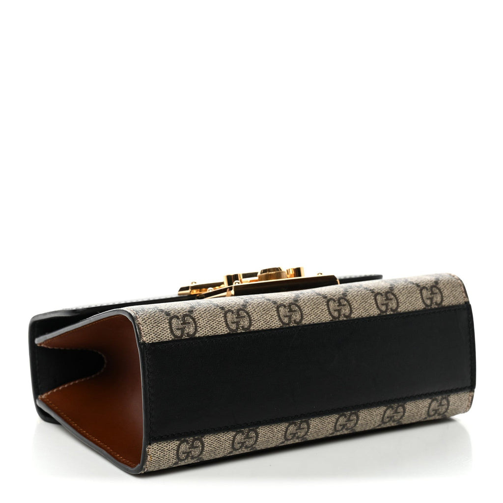 Gucci GG Supreme Monogram Calfskin Small Padlock Shoulder Bag Beige Black Cuir