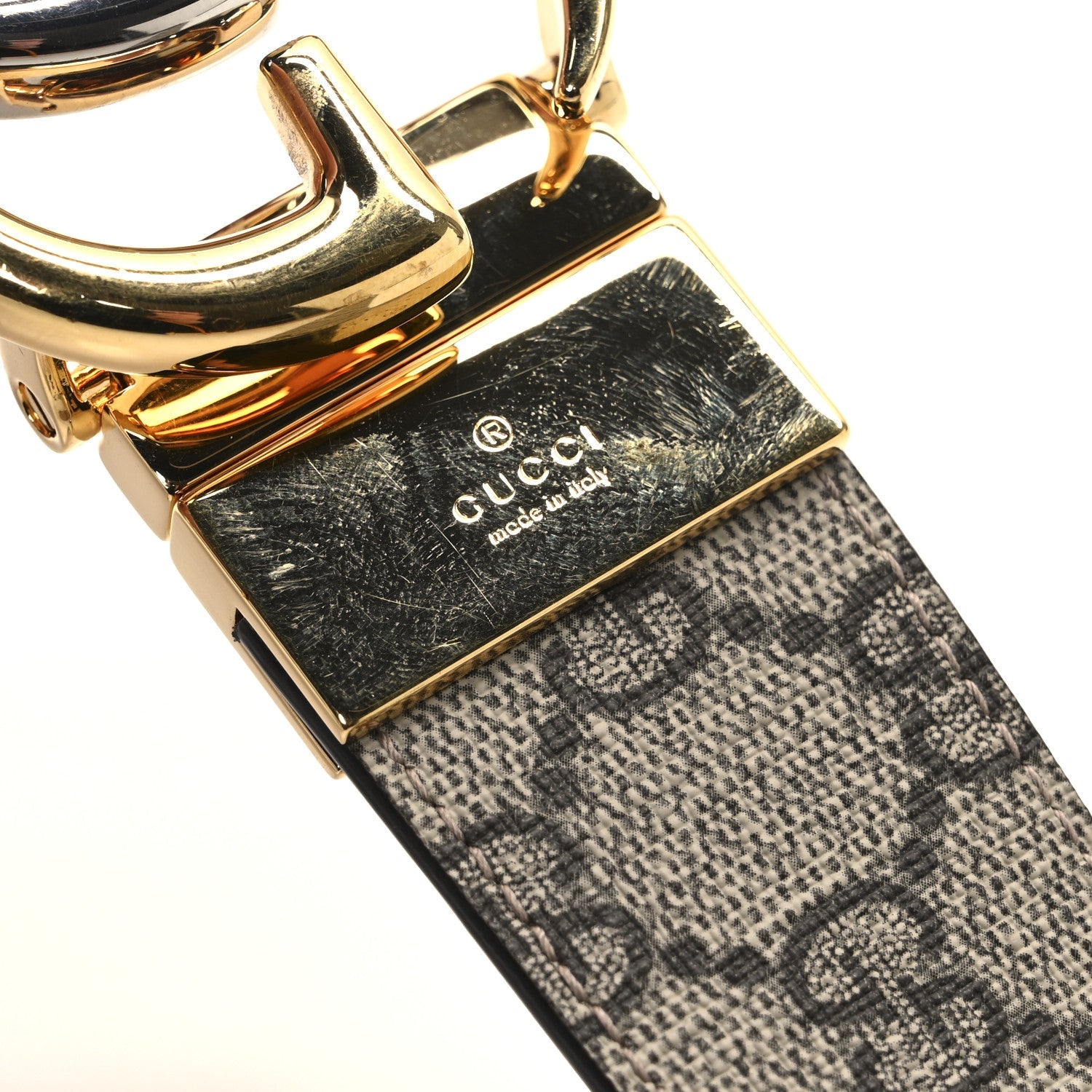 Gucci GG Supreme Monogram Plutone Calfskin Double G Reversible 37mm Belt  75 30 Beige Ebony Souffle Rose