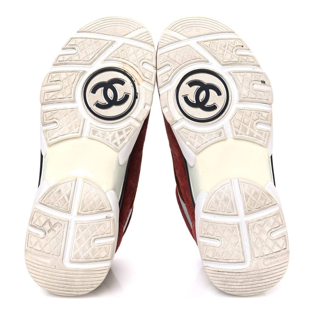 Chanel Suede Velvet Lambskin CC Sneakers 36 Burgundy Grey