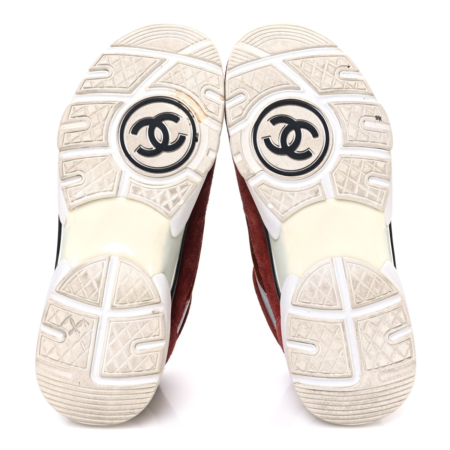 Chanel Suede Velvet Lambskin CC Sneakers 36 Burgundy Grey