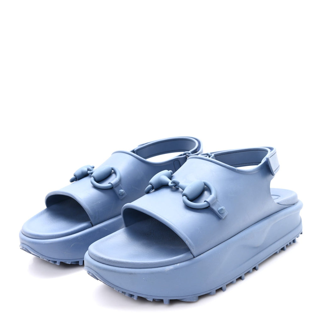 Gucci Soft Rubber Horsebit Touch Mens Strapped Sandals 9 Washed Indigo