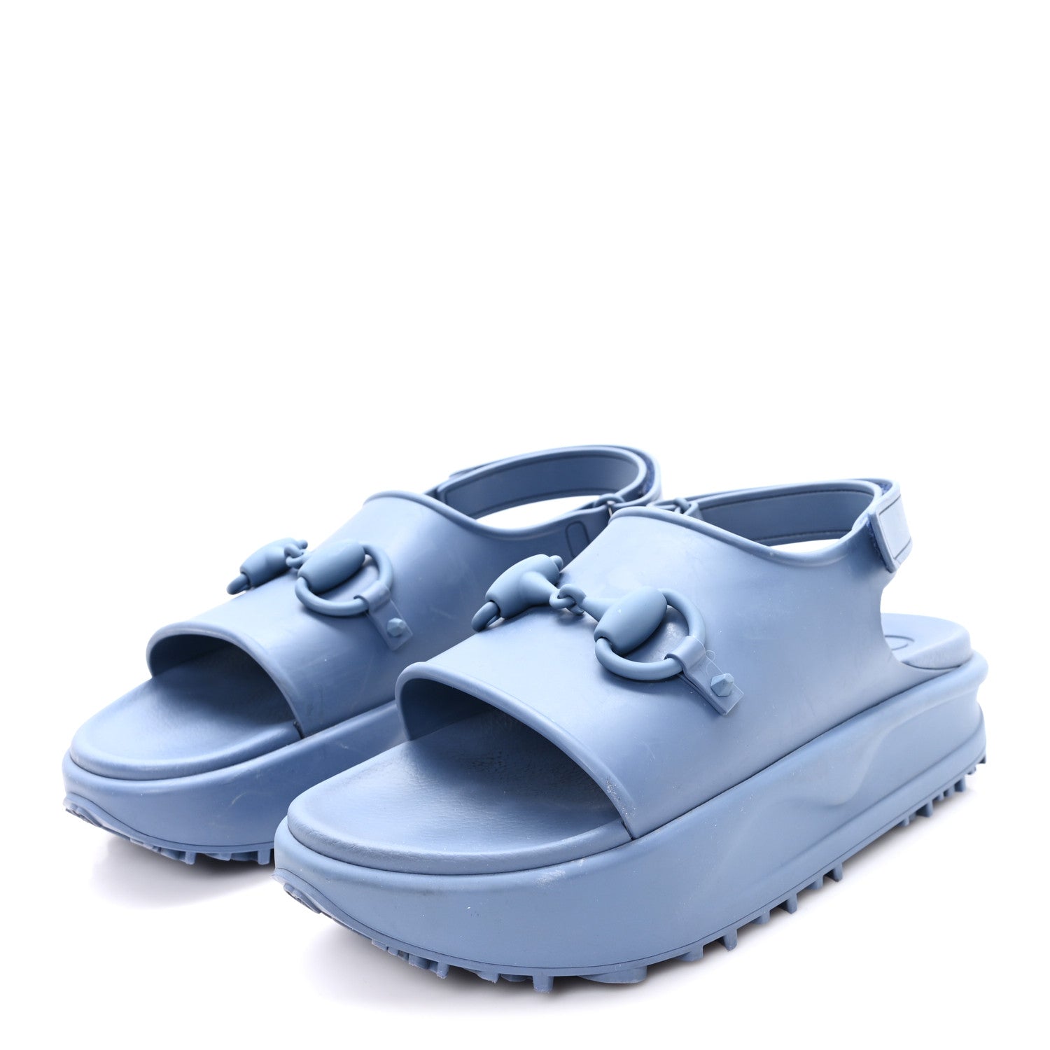 Gucci Soft Rubber Horsebit Touch Mens Strapped Sandals 9 Washed Indigo
