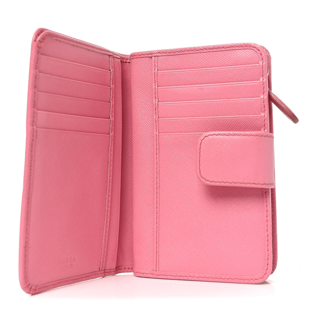 Prada Saffiano Metal Compact Wallet Peonia Petalo