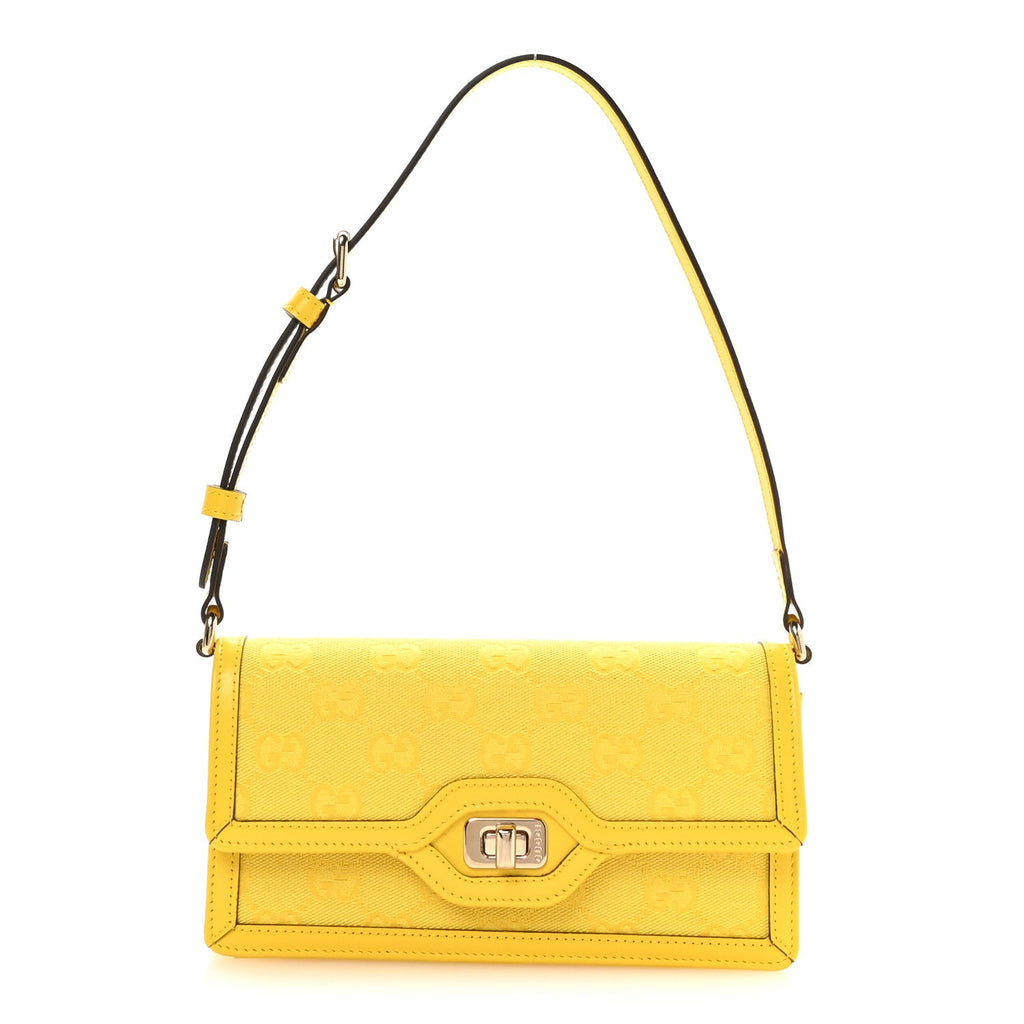 Gucci GG Monogram Scratch Lux Calfskin Mini Luce Shoulder Bag Yellow
