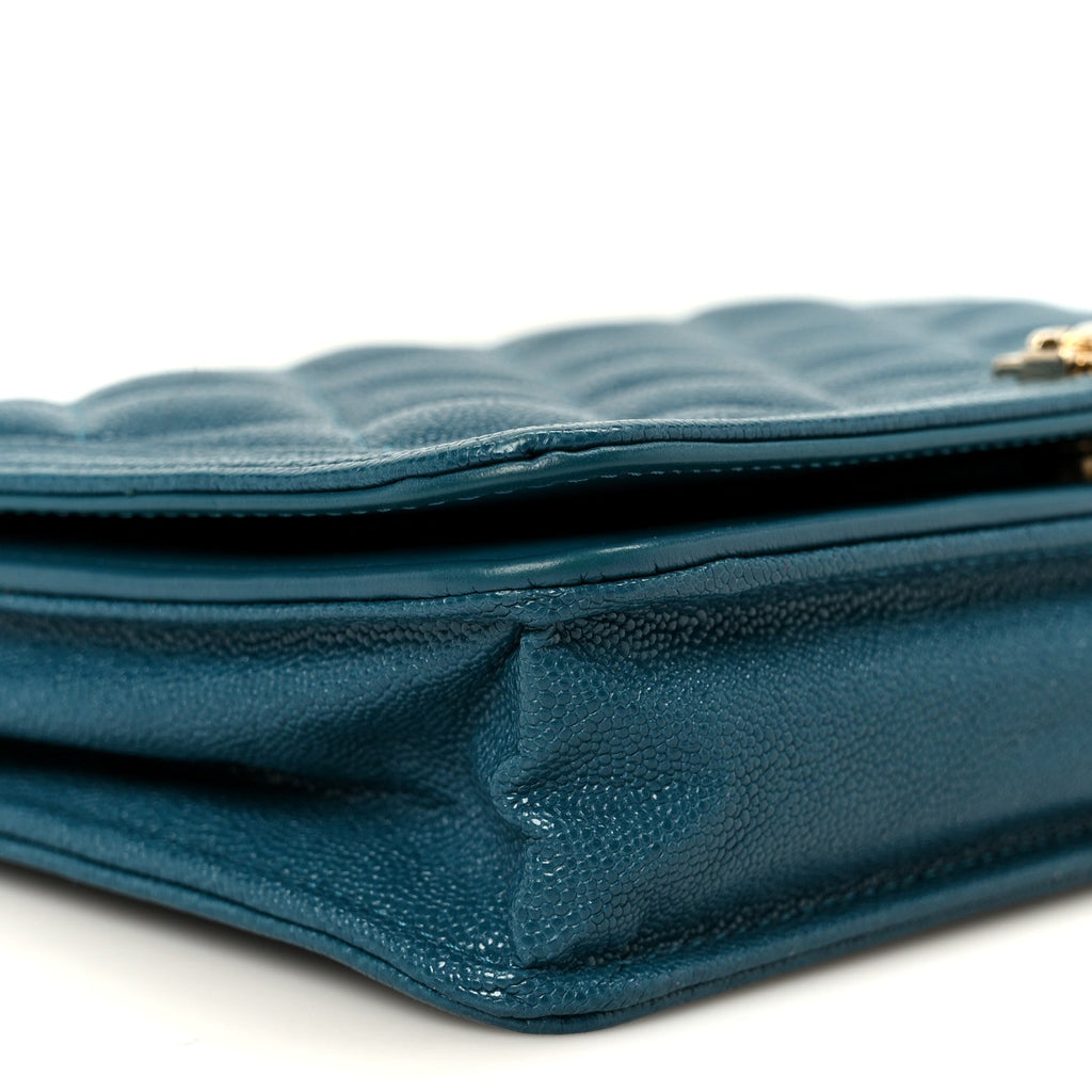 Chanel Caviar Quilted Boy Wallet On Chain WOC Blue