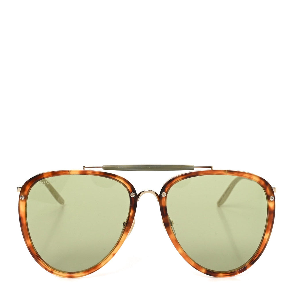Gucci Aviator Sunglasses GG0672S Havana Gold Green