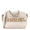 Chanel Calfskin Quilted Enchained Camera Case Bag White