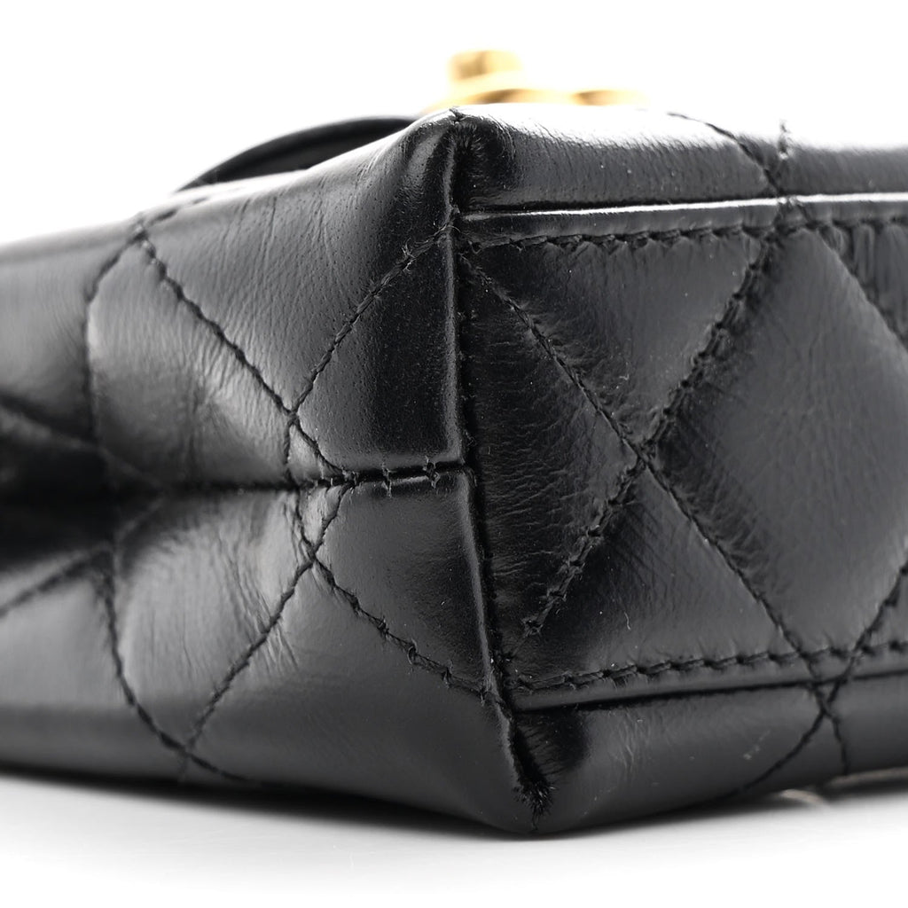 Chanel Shiny Aged Calfskin Quilted Mini Nano Kelly Shopper Black