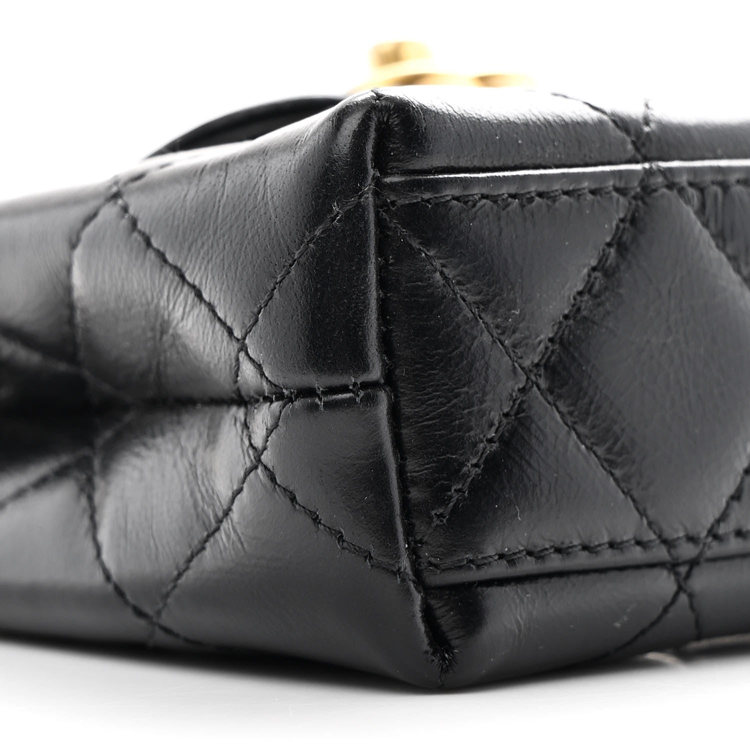 Chanel Shiny Aged Calfskin Quilted Mini Nano Kelly Shopper Black