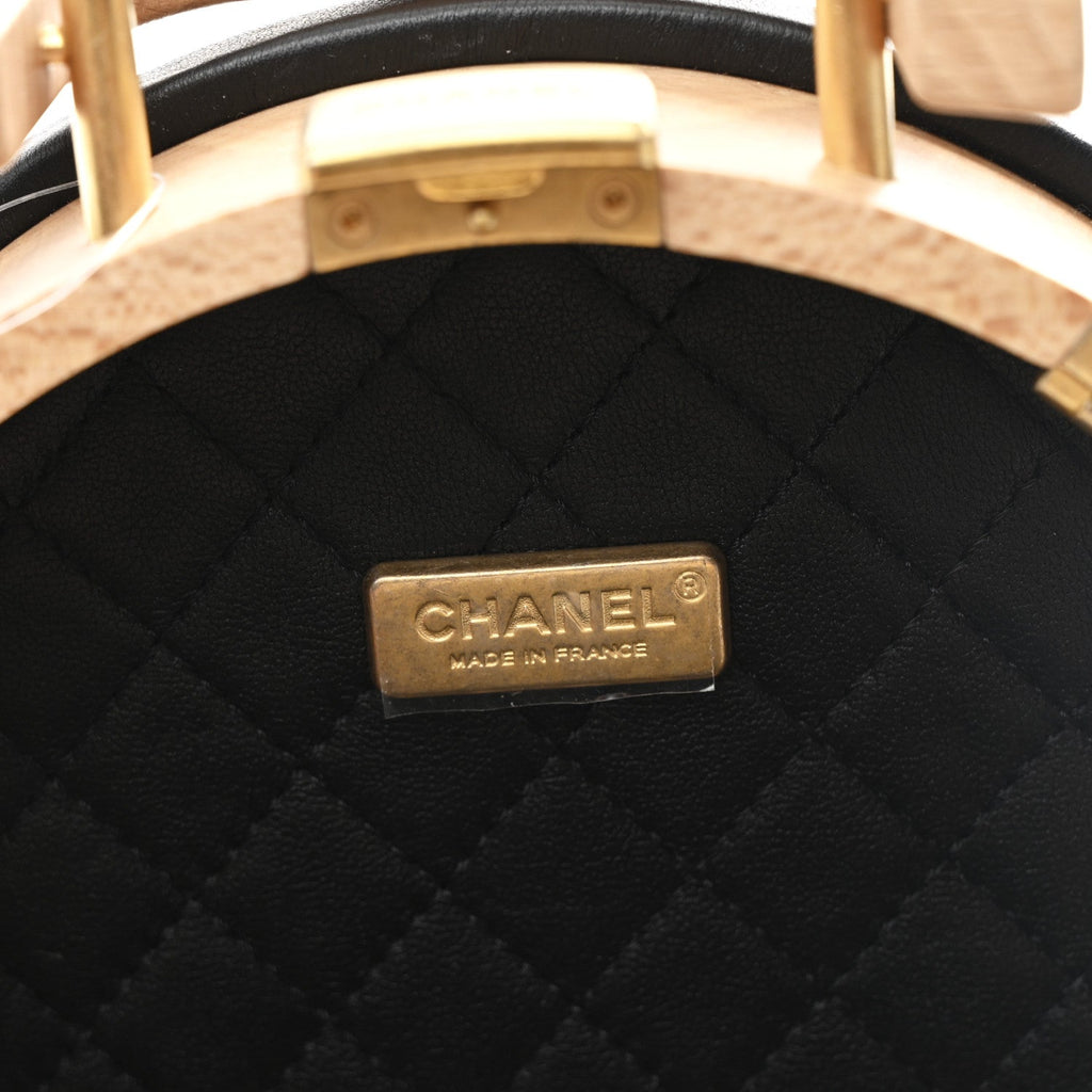 Chanel Beech Wood Lambskin Round CC Vanity Case Black