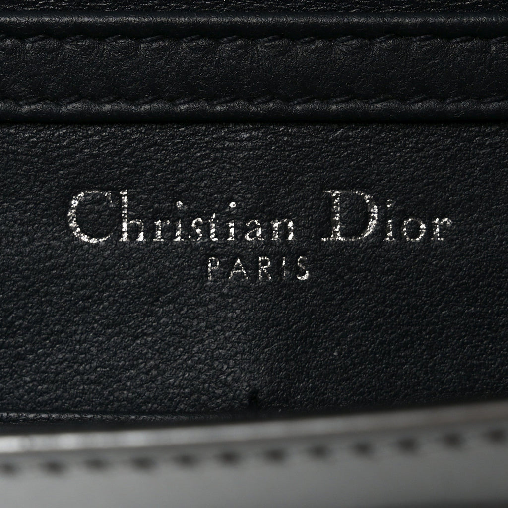Christian Dior Metallic Patent Micro-Cannage Diorama Wallet on Chain Pouch Silver