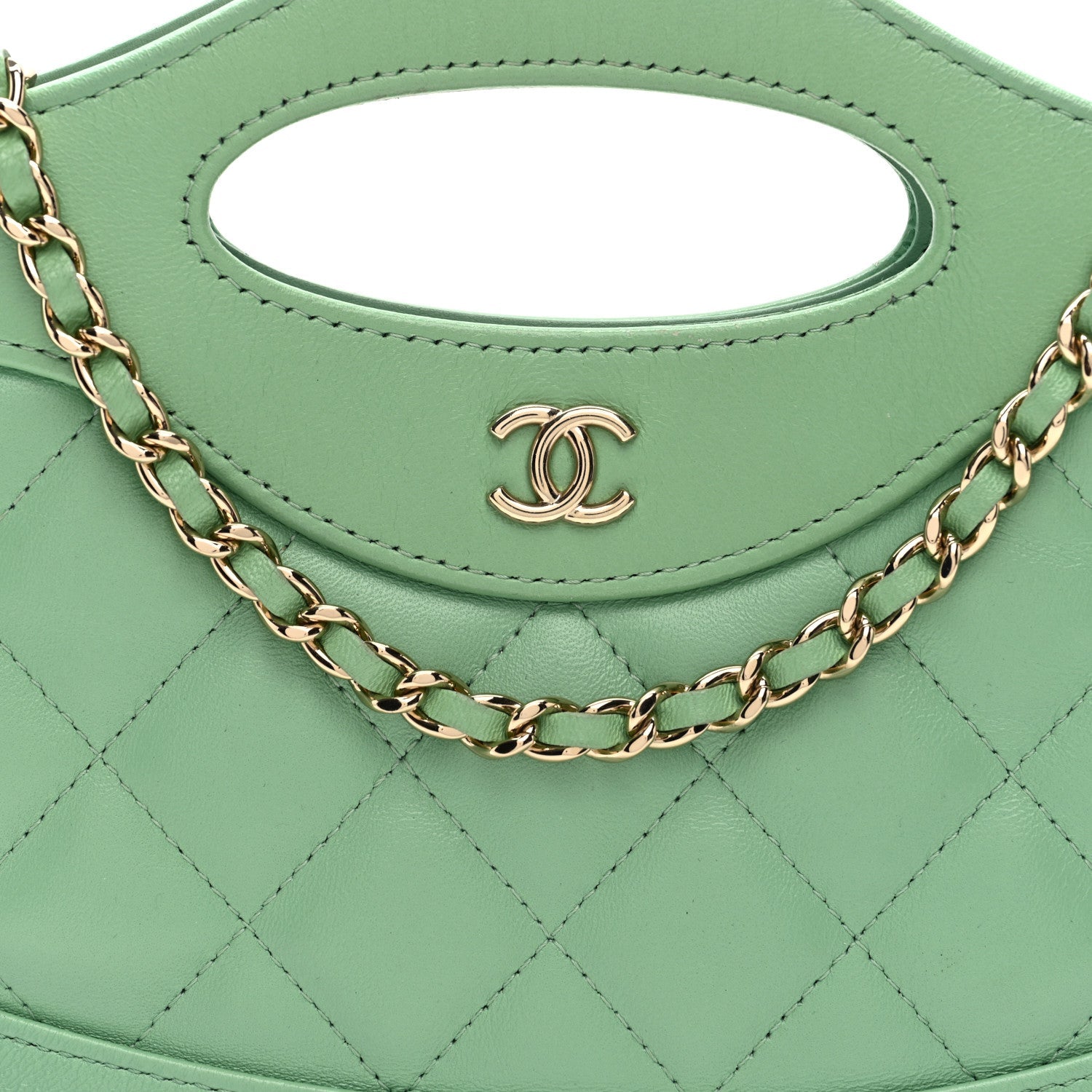 Chanel Shiny Lambskin Quilted Nano 31 Shopping Bag Green