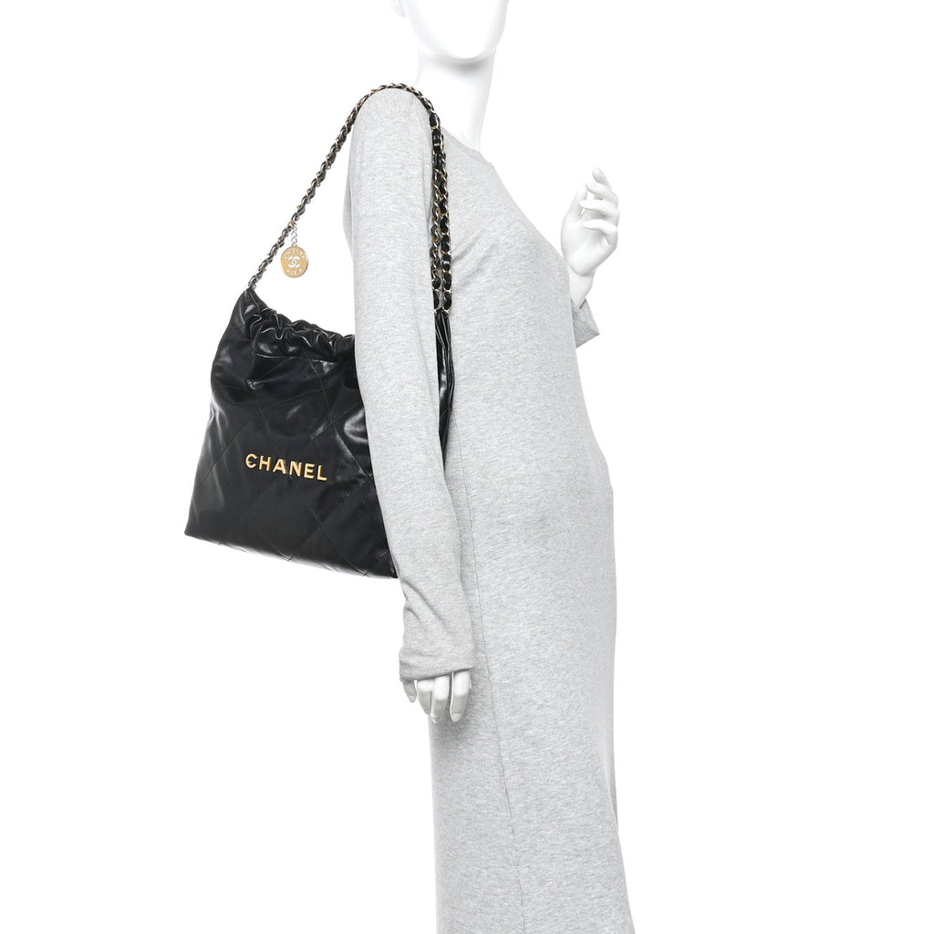 Chanel Shiny Calfskin Quilted Small Chanel 22 Black
