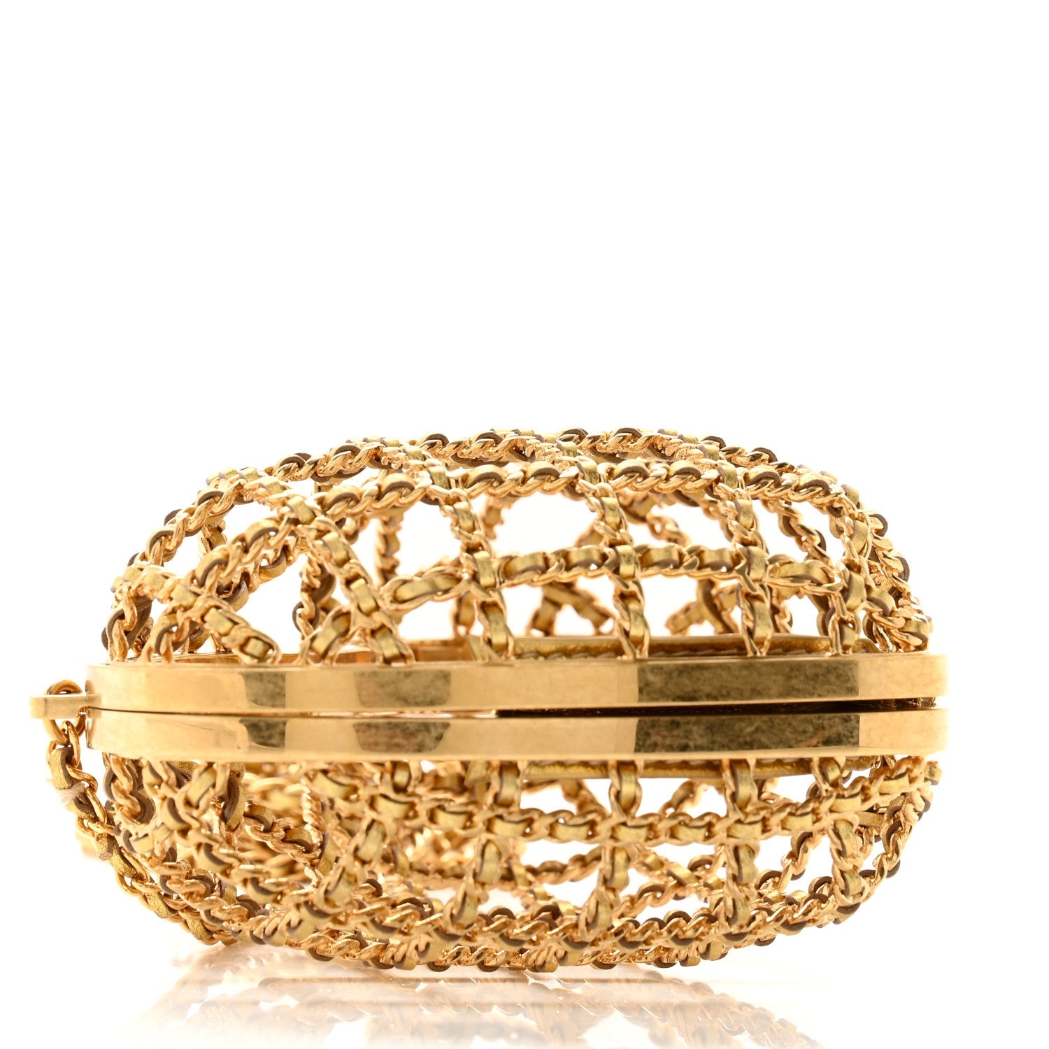 Chanel Metal Metallic Lambskin Quilted CC Heart Minaudiere Crossbody Gold