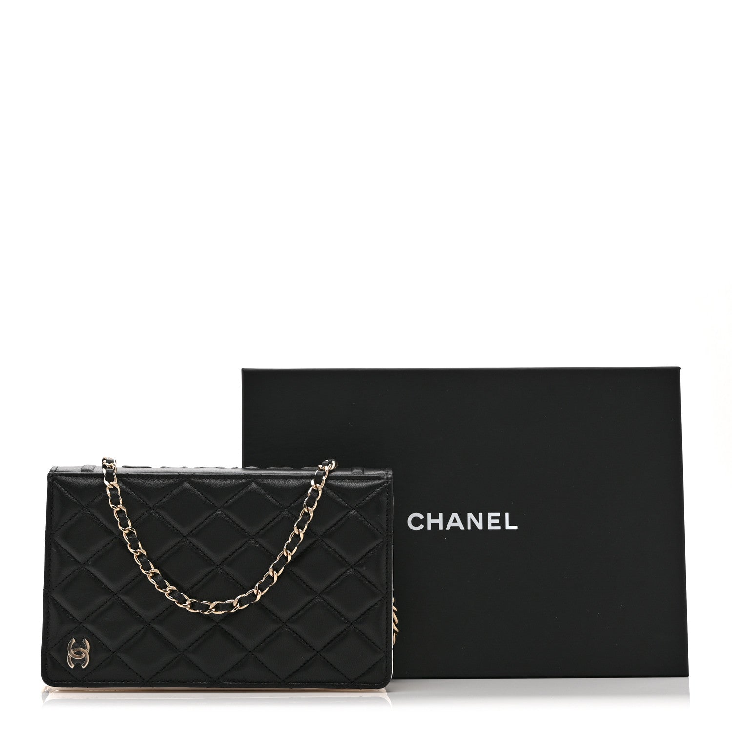 Chanel Lambskin Quilted Book Wallet On Chain WOC Black