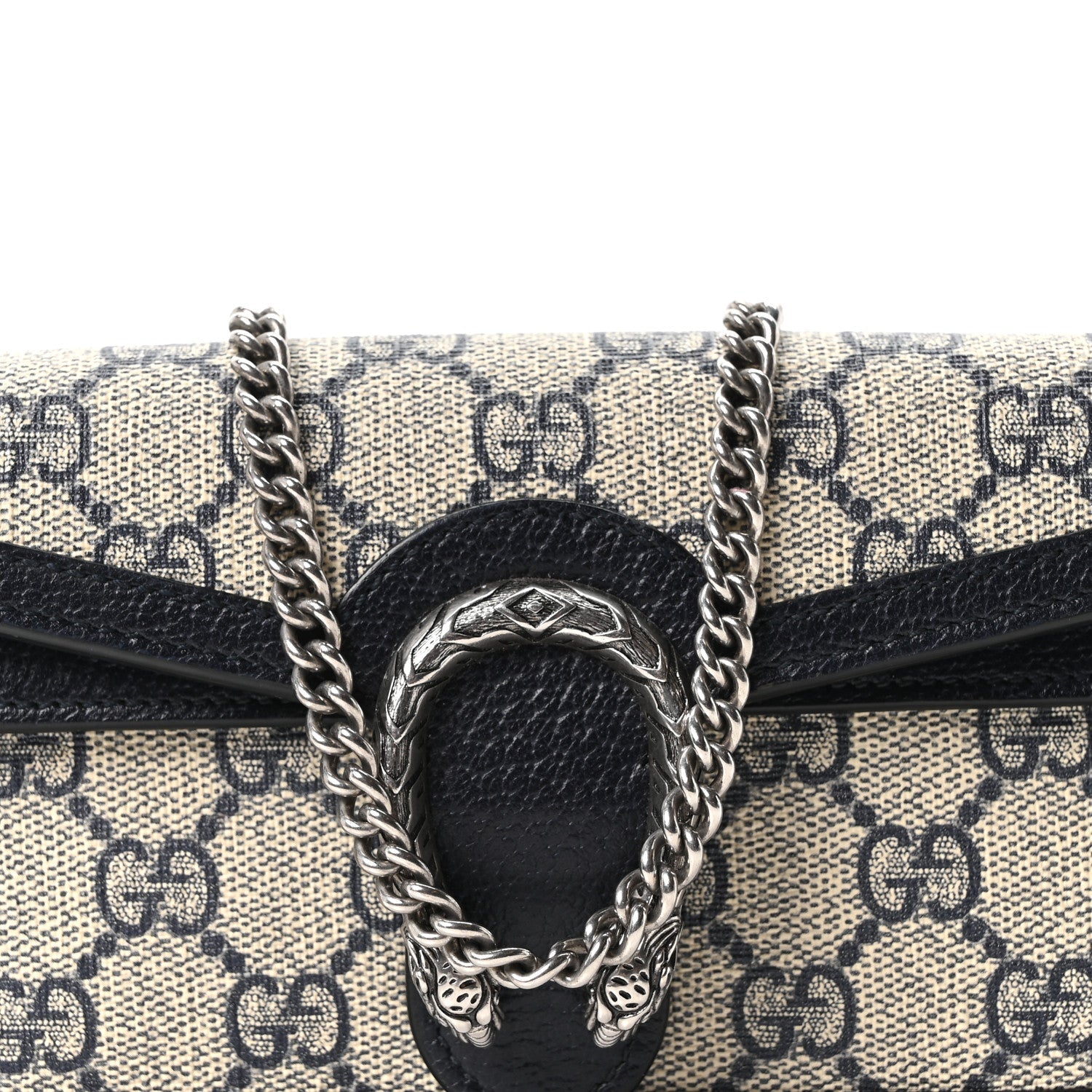 Gucci GG Supreme Monogram Textured Dollar Calfskin Super Mini Dionysus Shoulder Bag Beige Blue