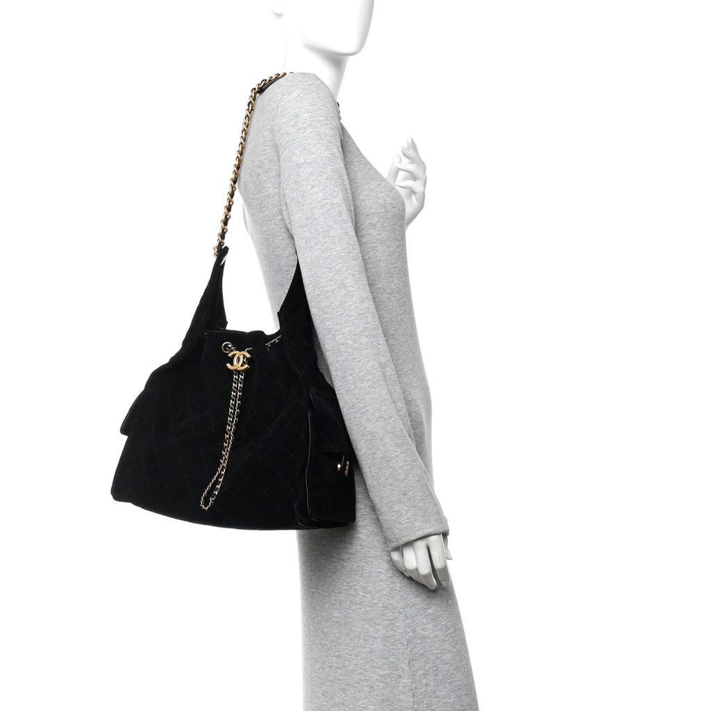 Chanel Suede Quilted Medium Chanel 25 Handbag Black