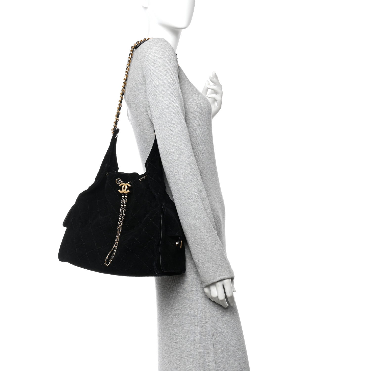 Chanel Suede Quilted Medium Chanel 25 Handbag Black