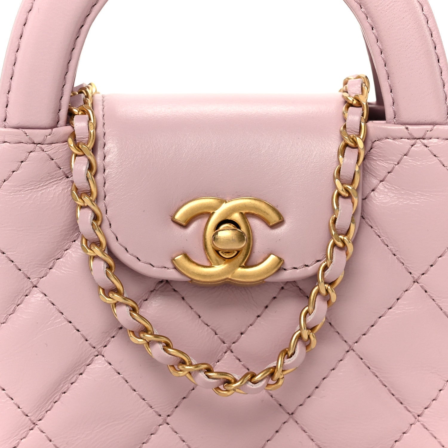 Chanel Shiny Aged Calfskin Quilted Mini Nano Kelly Shopper Light Pink