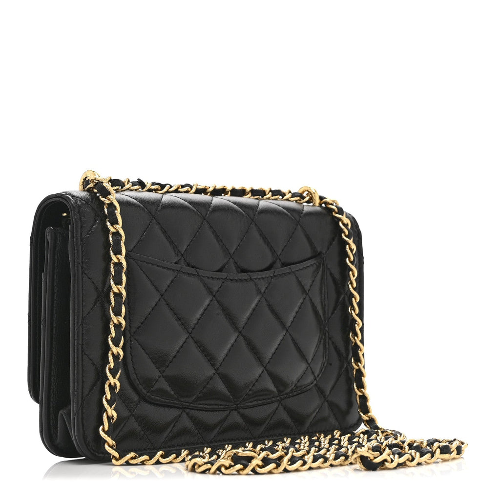 Chanel Shiny Lambskin Quilted Dynasty Wallet On Chain WOC Black