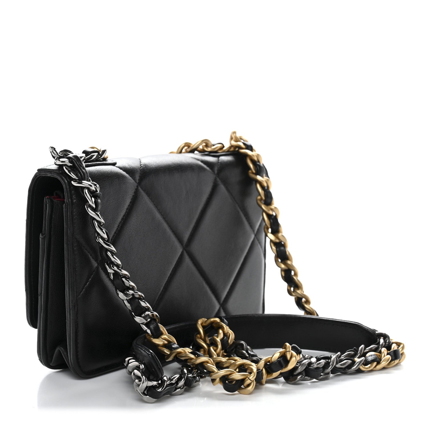 Chanel Lambskin Quilted Chanel 19 Wallet On Chain WOC Black