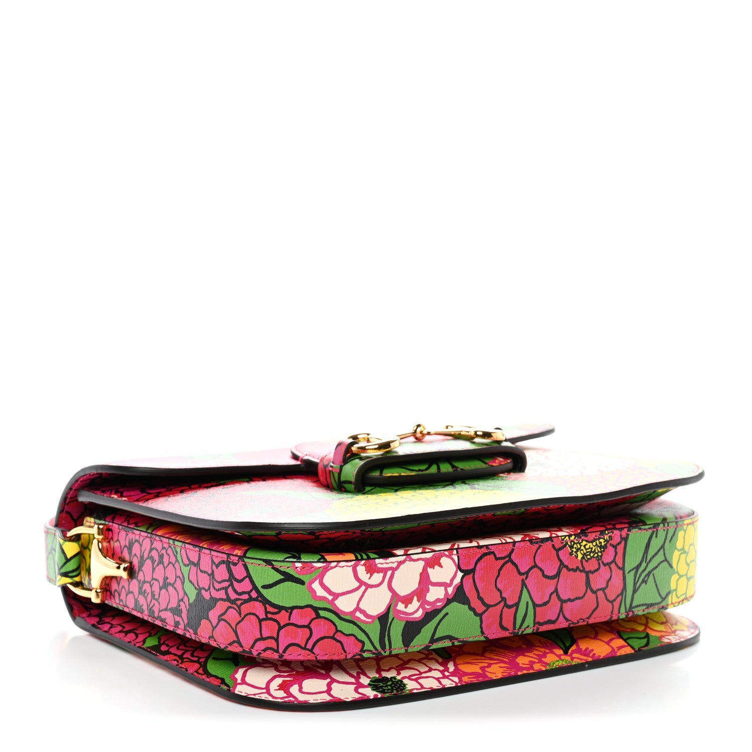 Gucci X KEN SCOTT New Shangai Calfskin Pomponica Print Horsebit 1955 Shoulder Bag  Multicolor Fuxia Pompon