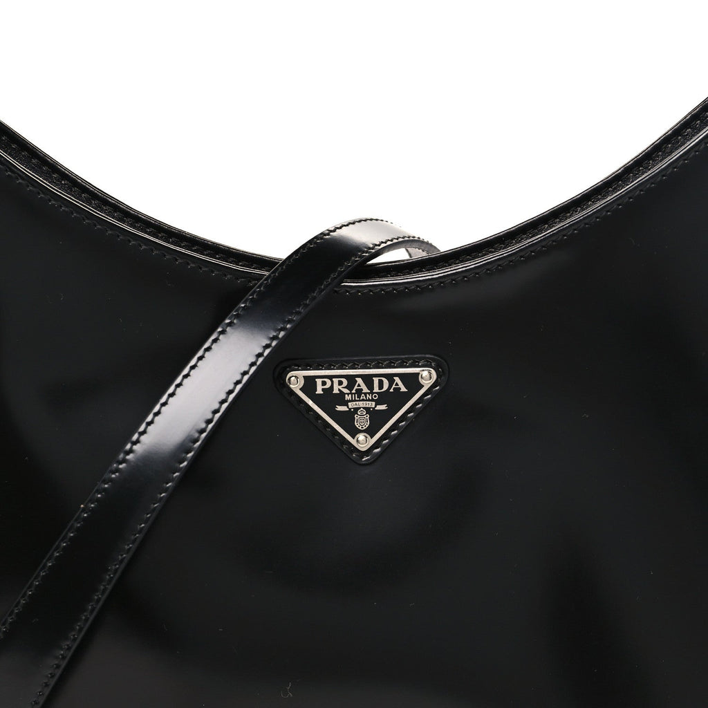 Prada Spazzolato Large Cleo Adjustable Strap Shoulder Bag Black