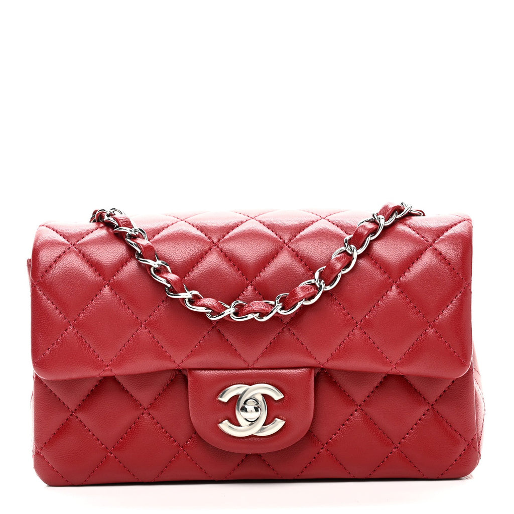 Chanel Lambskin Quilted Mini Rectangular Flap Red