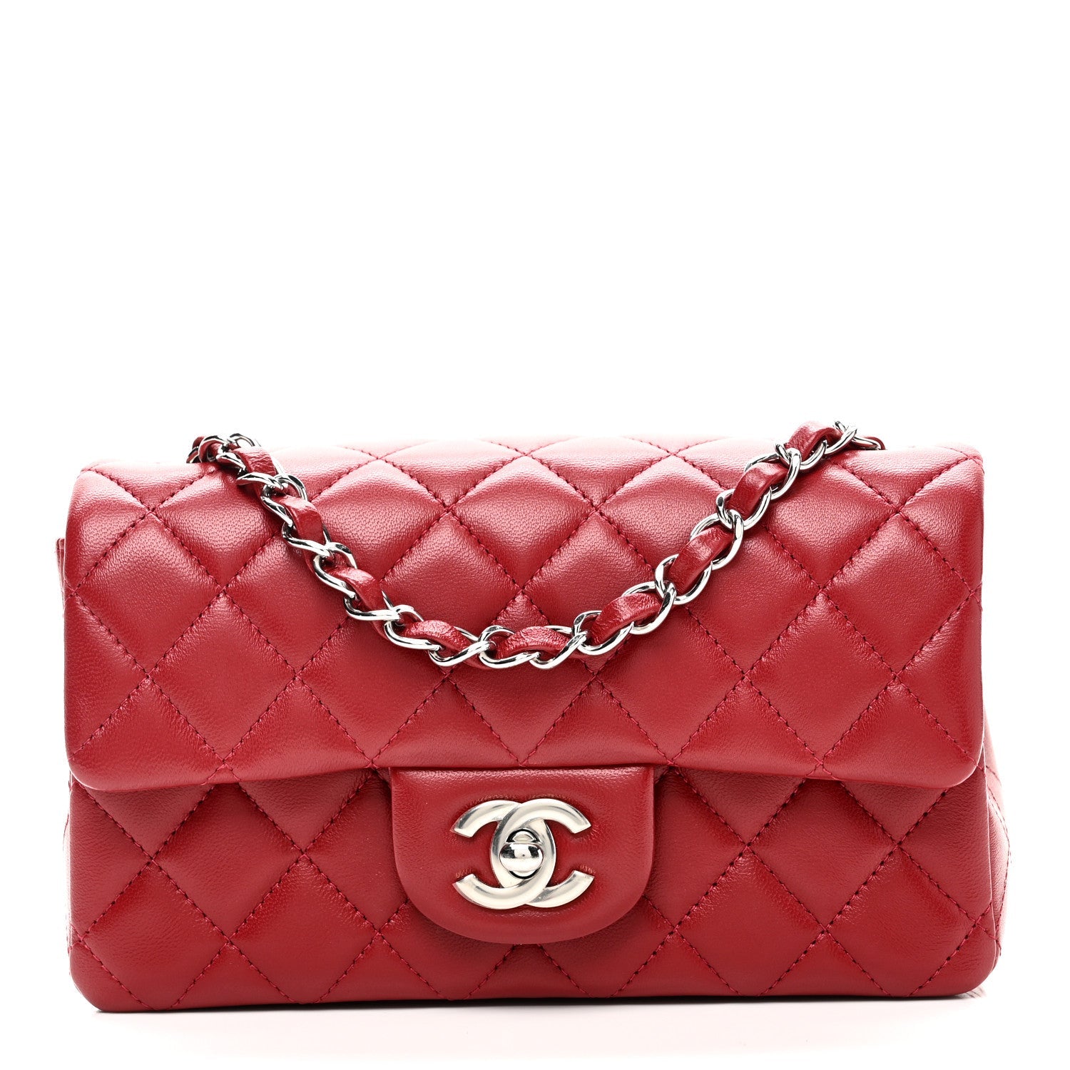Chanel Lambskin Quilted Mini Rectangular Flap Red