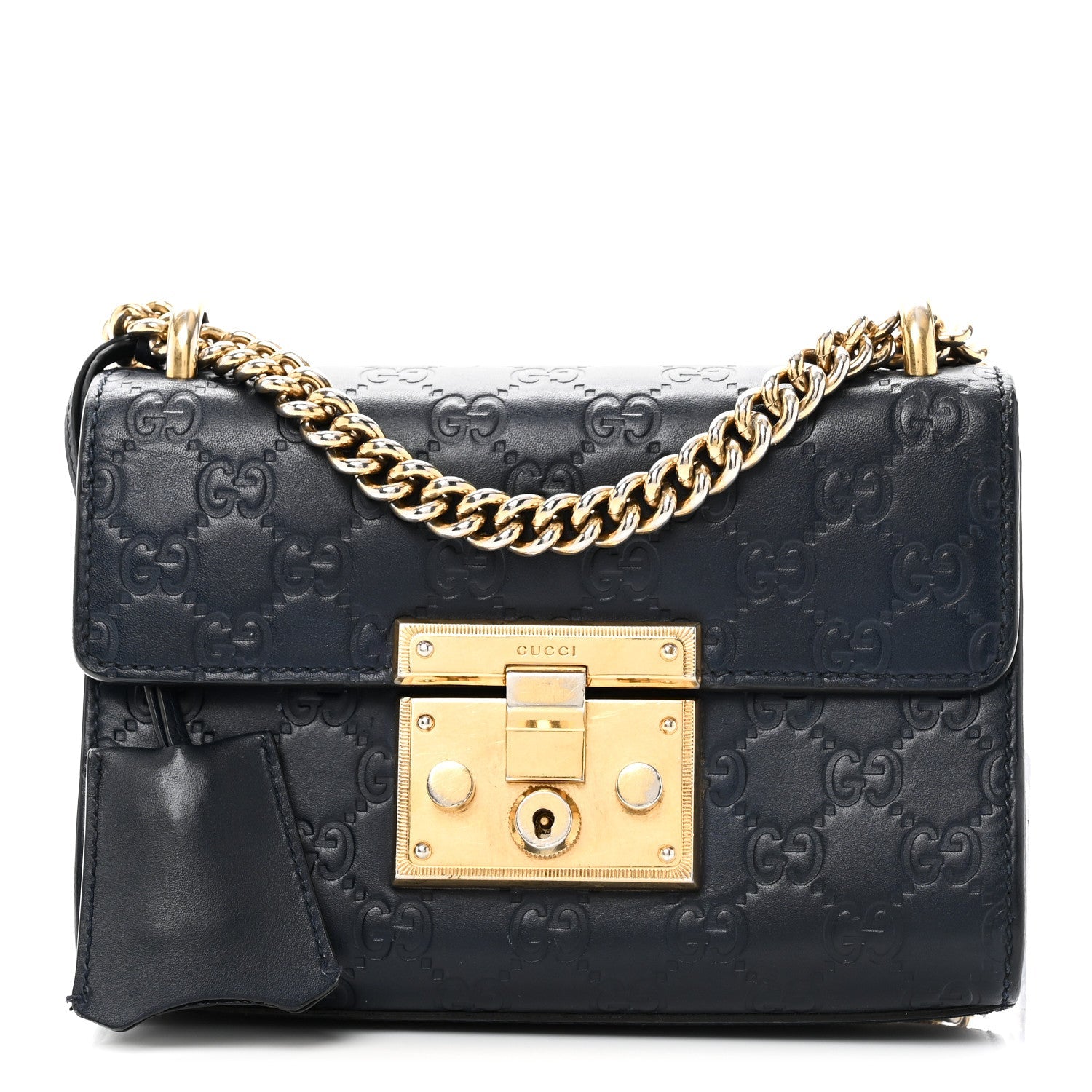 Gucci Guccissima Small Padlock Shoulder Bag Blue Agata